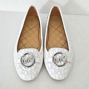 Size 7.5  Michael Kors MK Lillie Optic White Logo-Print Classic Flats.